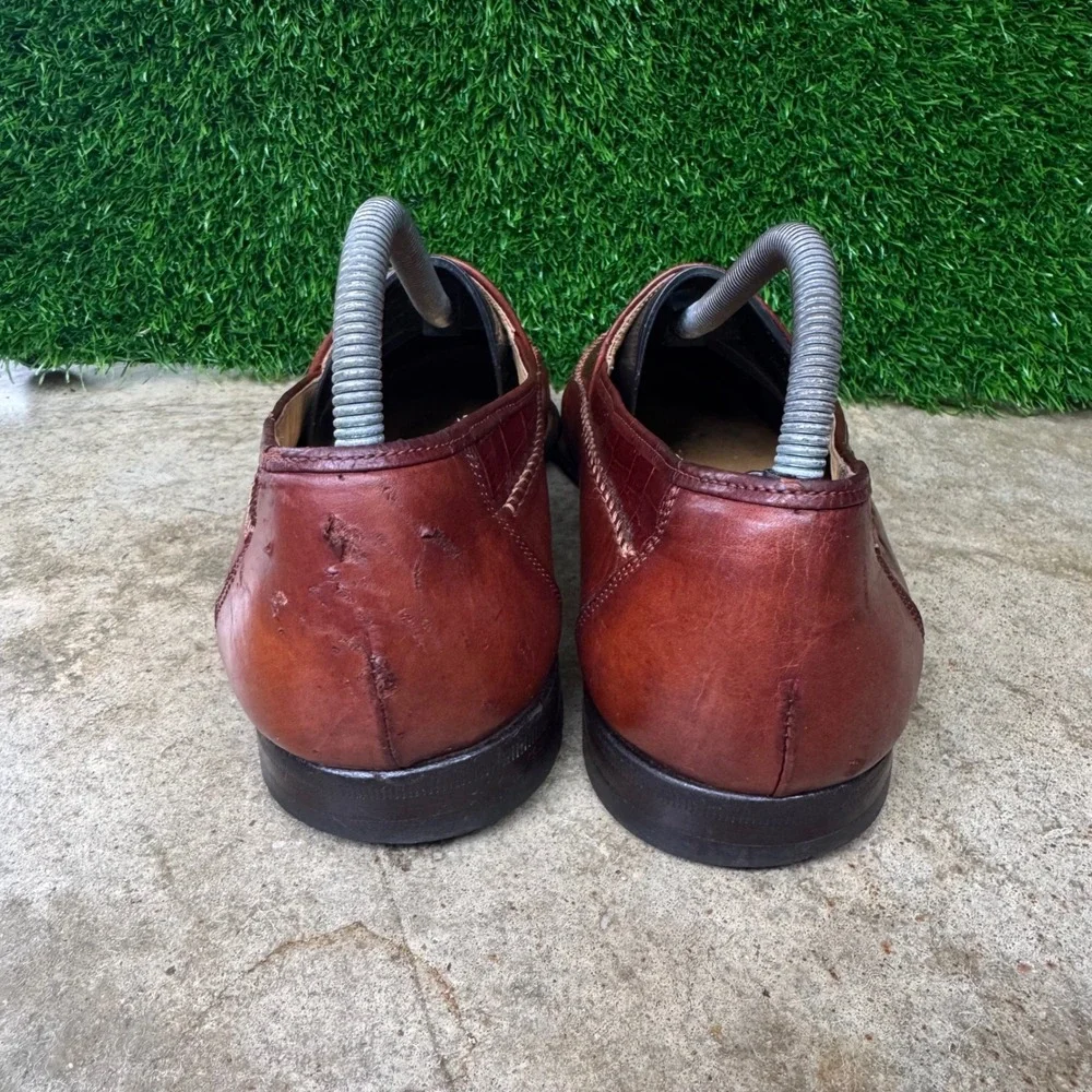 Vintage 90s Bally Floryno Croc Embossed Leather Loafers Brown 8.5